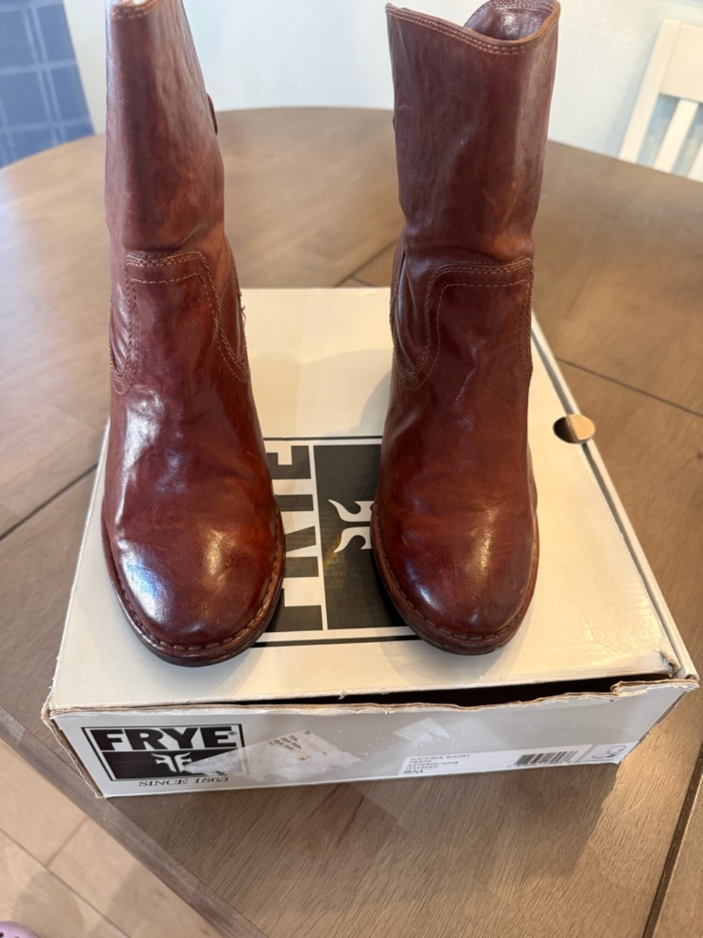 Frye Chestnut Brown Leather Mid-Calf Boots
